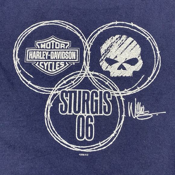 Harley-Davidson Sturgis 2006 Willie G Barbed Wire Tee XL Navy Made in USA - Picture 3 of 9